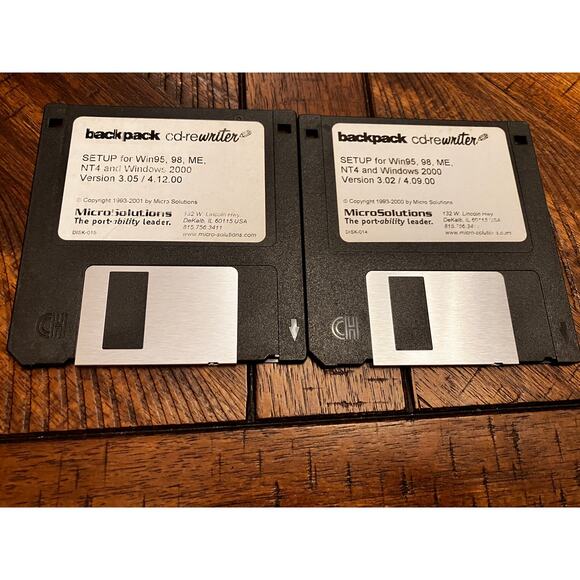 Backpack CD-Rewriter Setup Disks Win95/98/ME/NT4/2000 MicroSolutions DISK014 015 - Picture 1 of 5